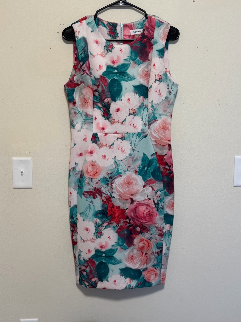 Calvin Klein Floral Sleeveless Sheath Dress Pink Green